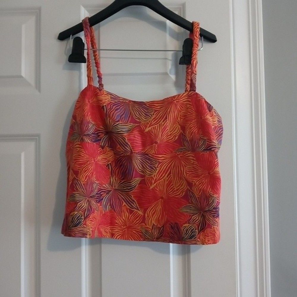 NWT House of Harlow 1960 Tropical Print Open Back Linen Blend Tank Top - Picture 6 of 6
